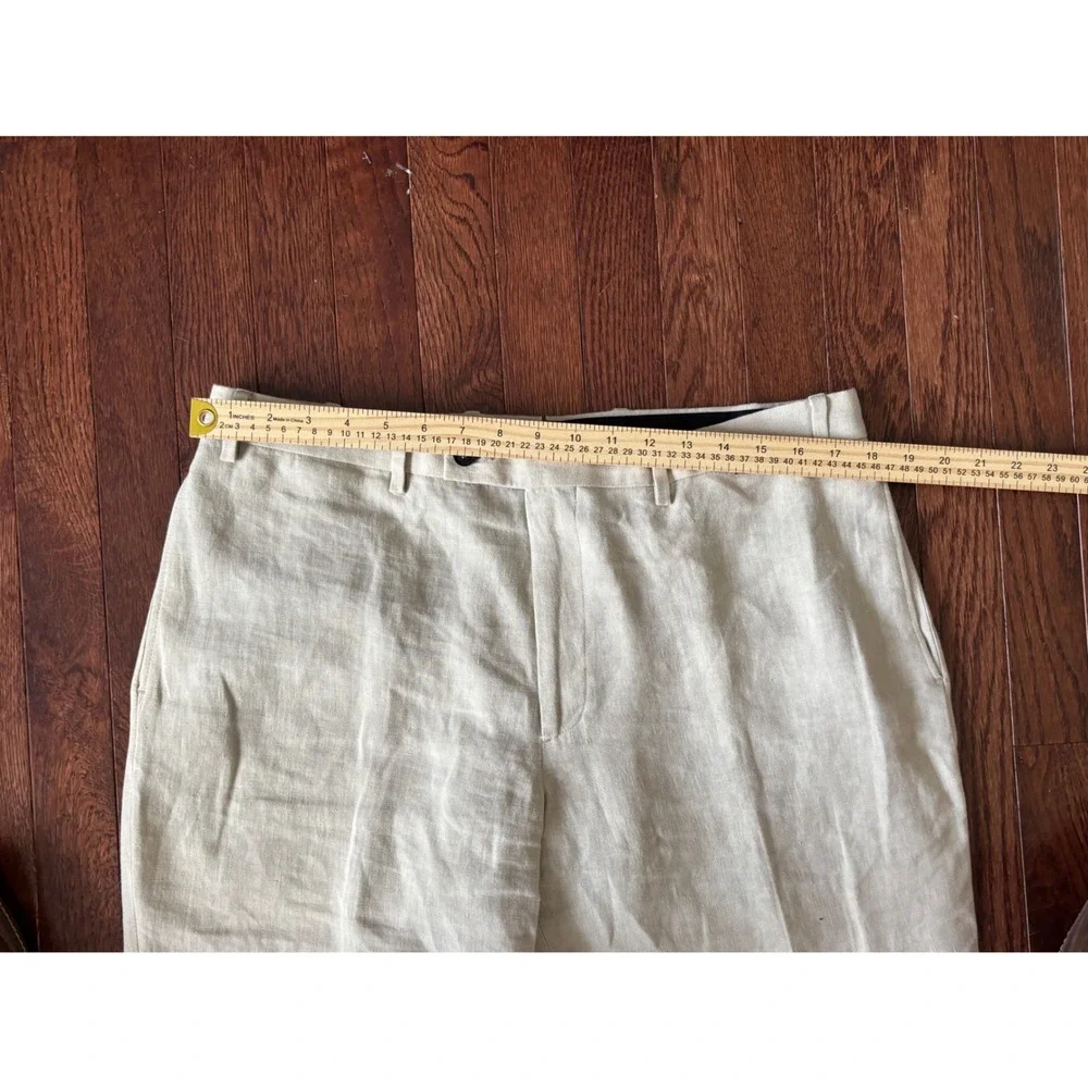 Billy Reid Mens 36 Linen Trousers Oatmeal Beige Straight Leg Made in Italy